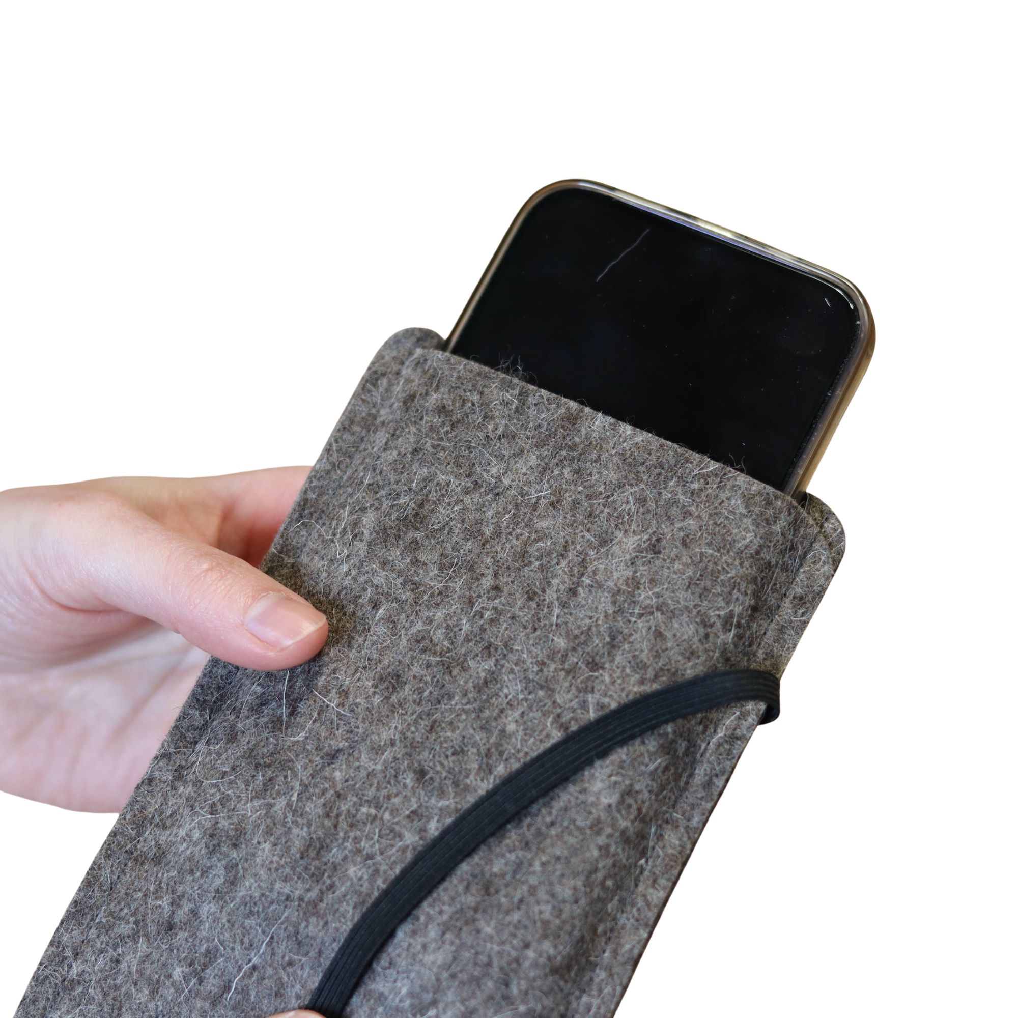 Handytasche mit Gummiband - schwarz - aus Wollfilz – Bild 4