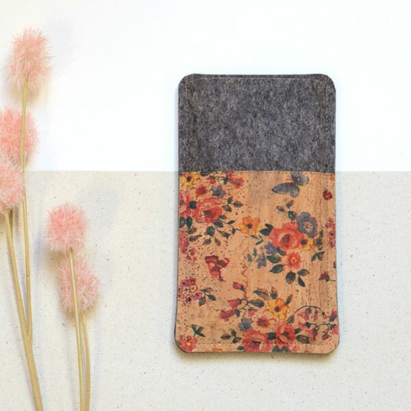 Handytasche mit Blumen Kork und Filz 6027