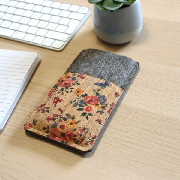 Handytasche mit Blumen Kork und Filz 6256