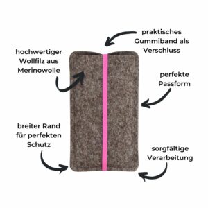Filz Handyhülle mit Gummiband, pink