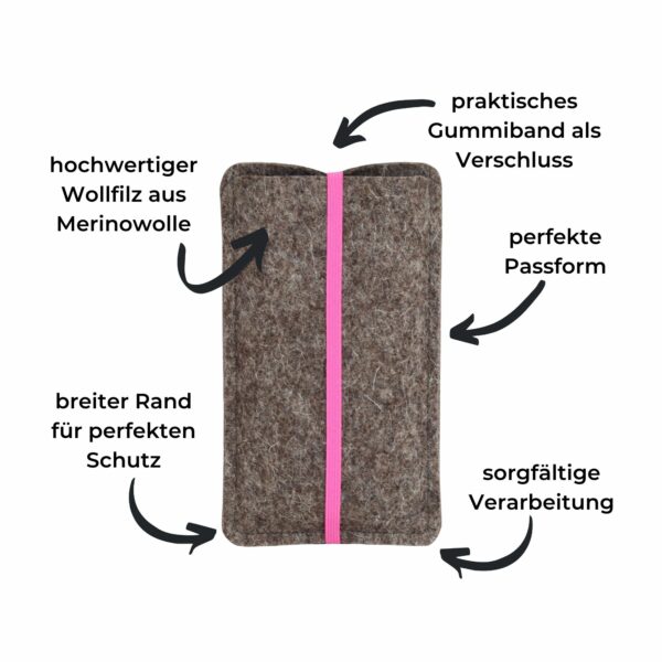 Filz Handyhülle mit Gummiband, pink