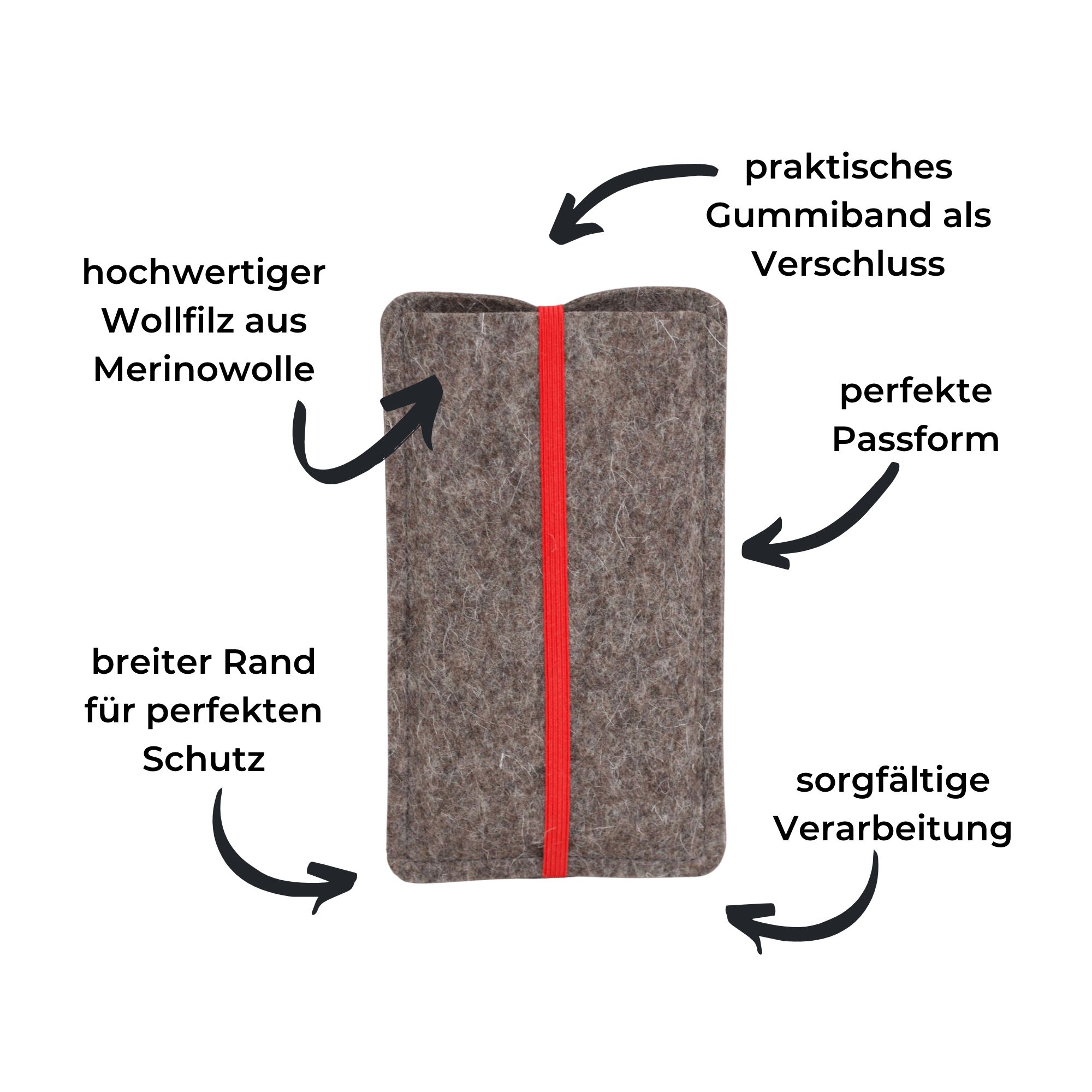 Handyhülle aus Filz mit Gummiband rot