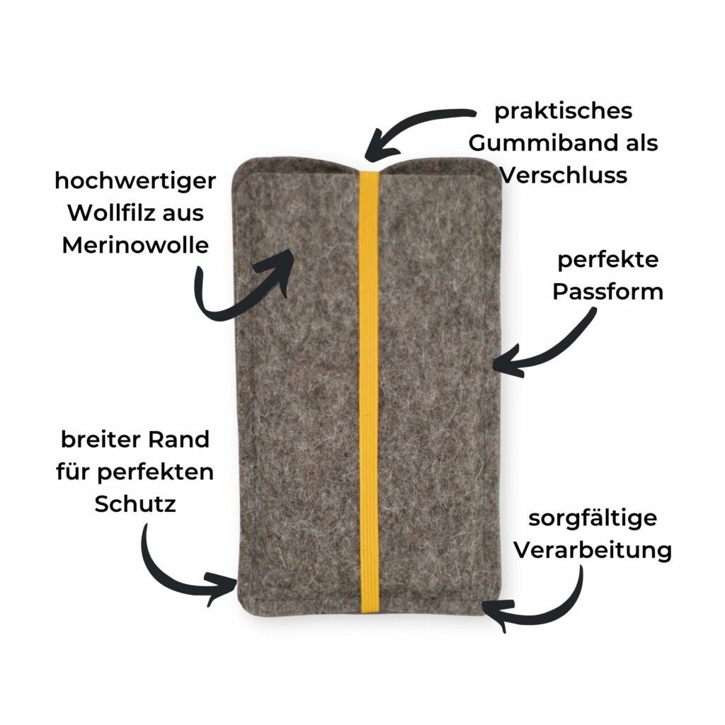 Handyhülle Filz Gummiband gelb