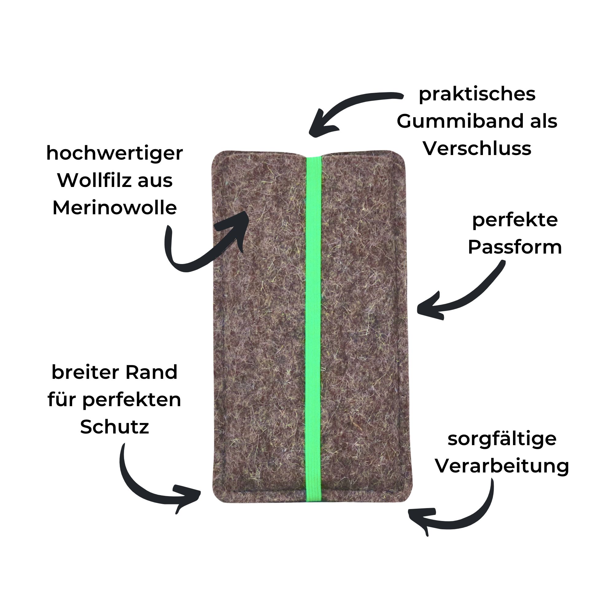 Handyhülle aus Filz mit grünem Gummiband 2 Handyhülle aus Filz mit grünem Gummiband, handgemacht