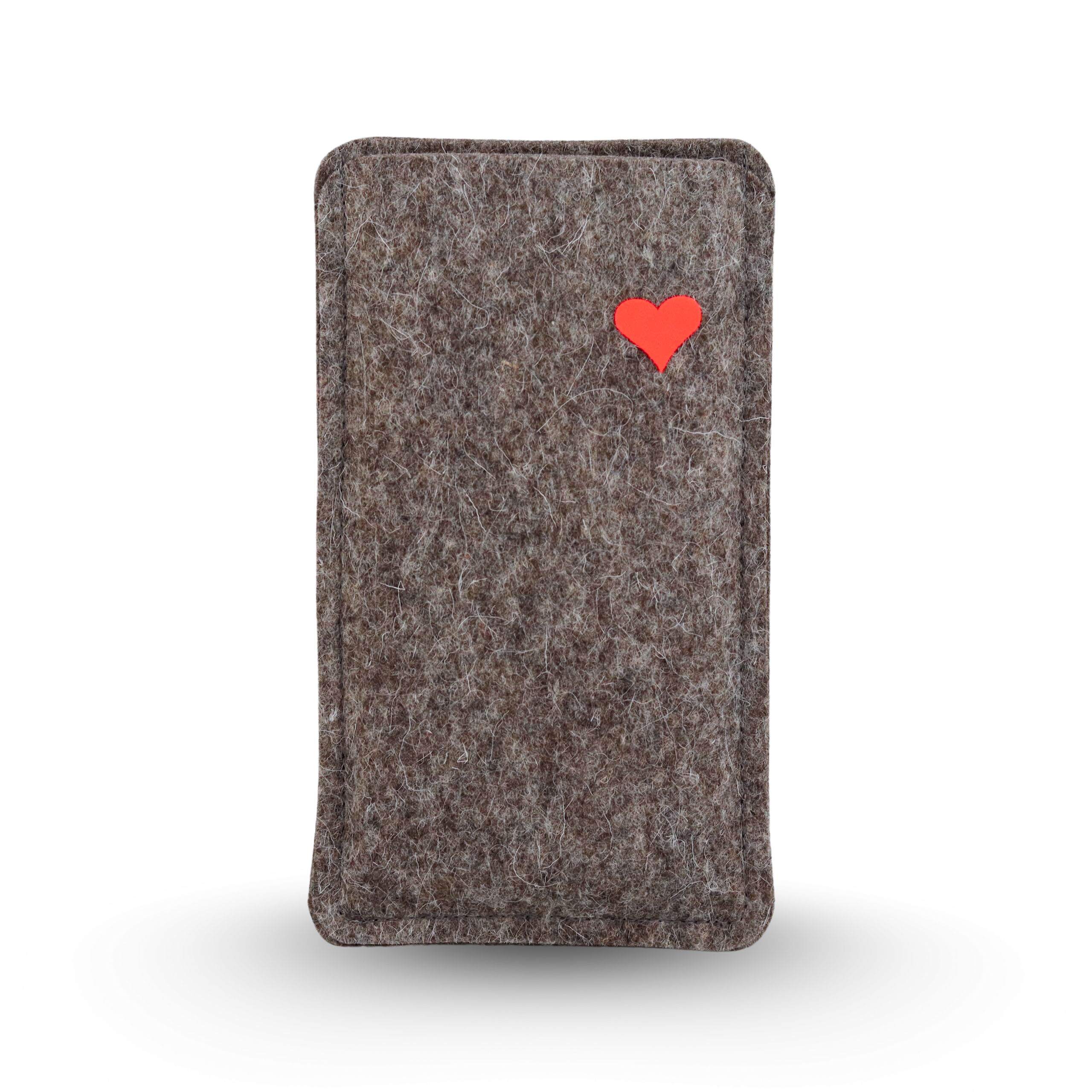 Filz Handyhülle mit Herz, neonrot