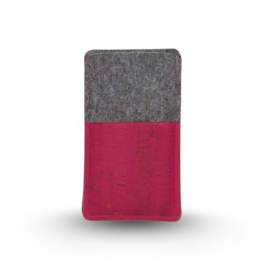Handytasche aus grauem Filz und pinkem Kork