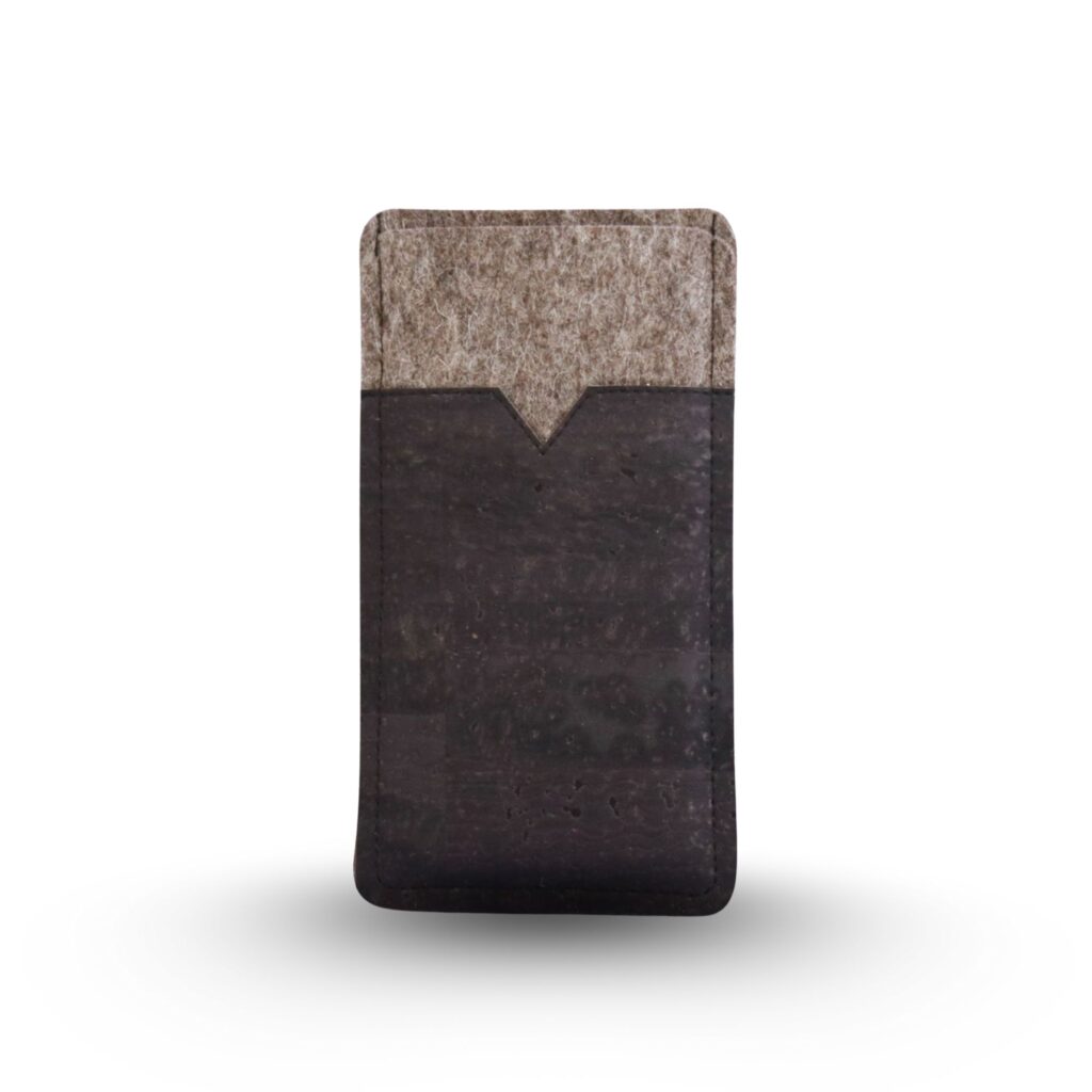 Handytasche aus Kork und Wollfilz, schwarz