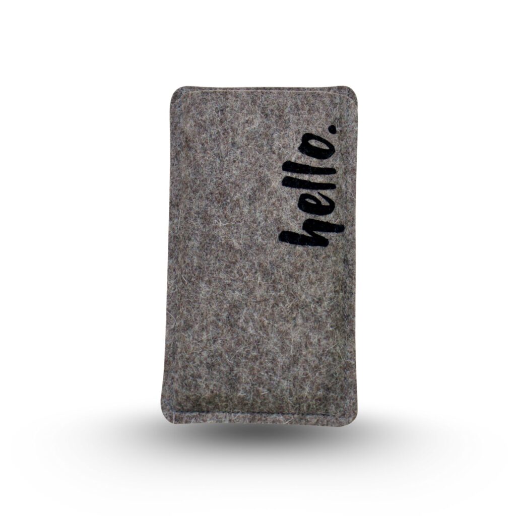 Filz Handytasche mit aufgeflocktem Text "hallo."