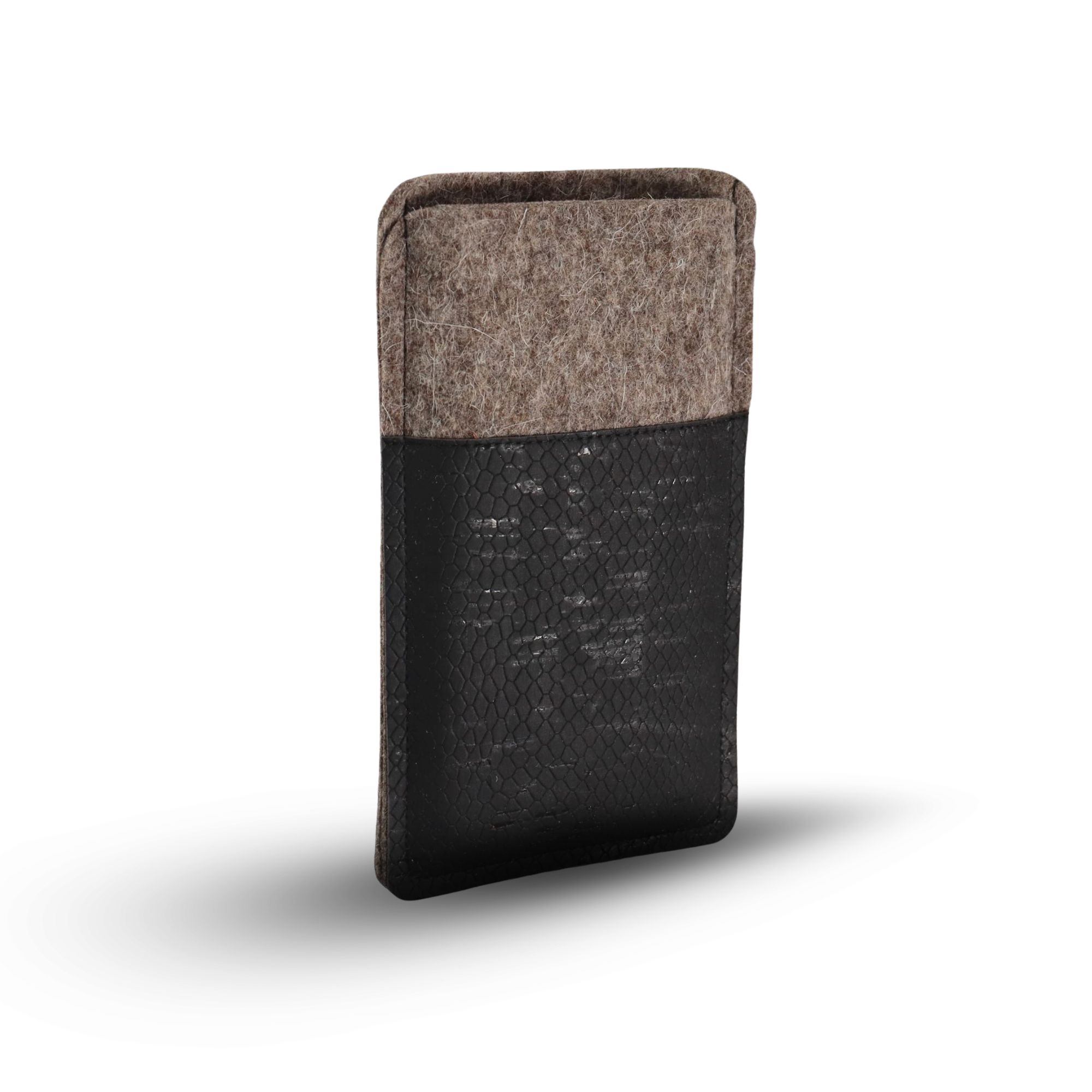 Filz Handytasche mit schwarzem Kork mit Schlangenprägung
