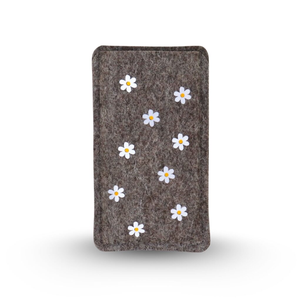 Handytasche aus Filz mit Gänseblümchen-Allover-Print, maßgeschneidert für jedes Handymodell