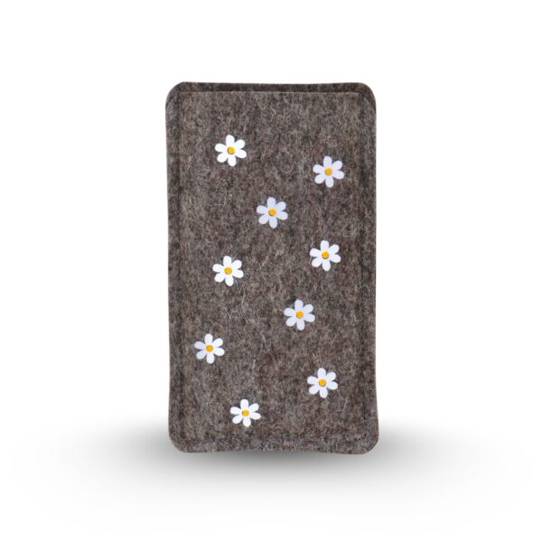 Handytasche aus Filz mit Gänseblümchen-Allover-Print, maßgeschneidert für jedes Handymodell