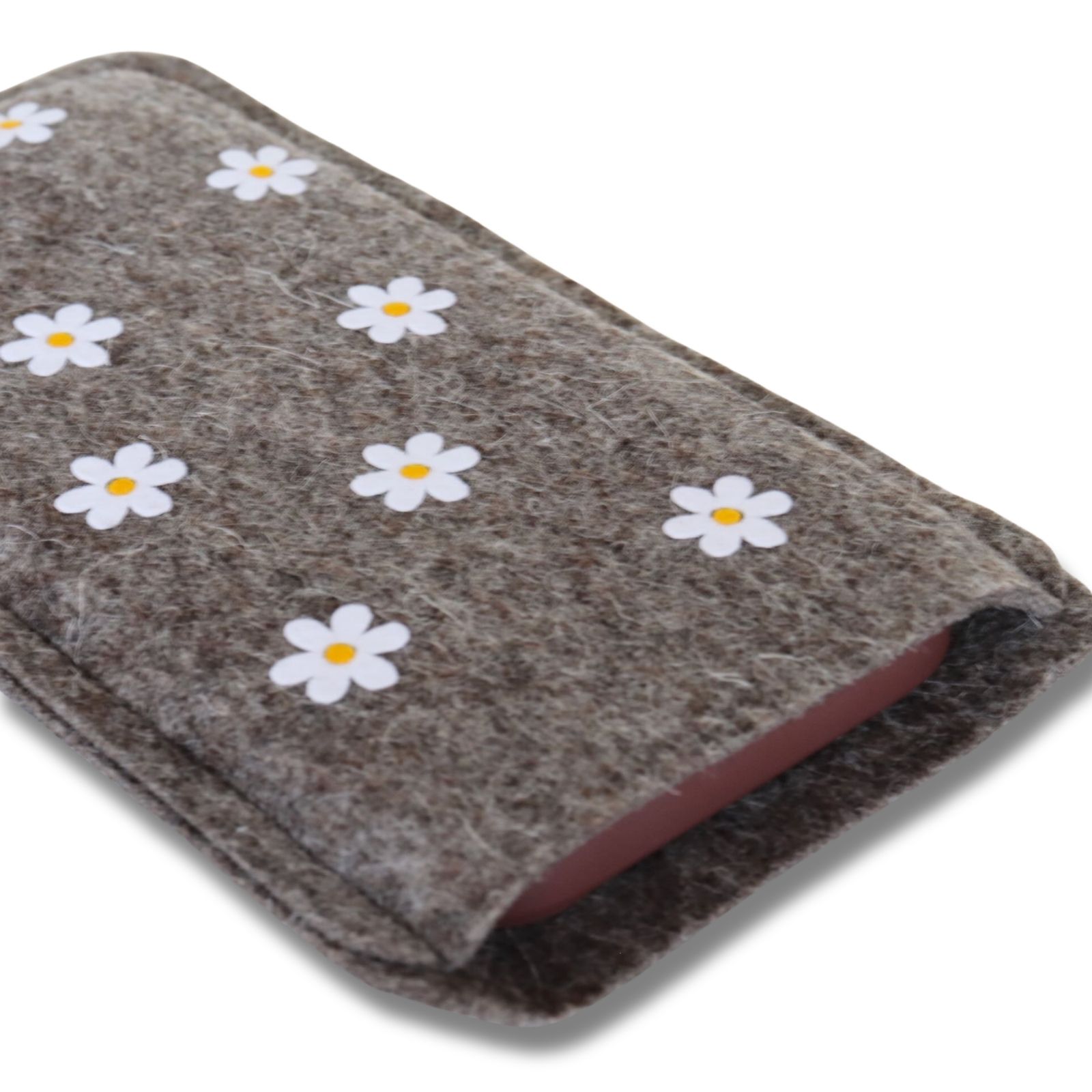 Handyhülle aus Filz mit Gänseblümchen-Print