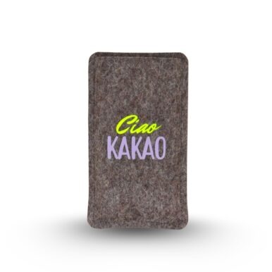 Handytasche aus grauem Filz mit Print "Ciao Kakao"
