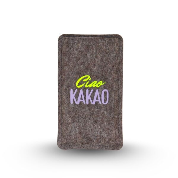 Handytasche aus grauem Filz mit Print "Ciao Kakao"
