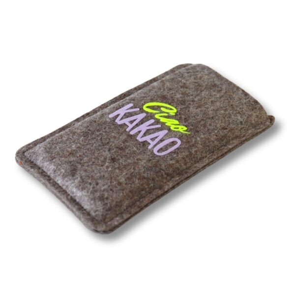 Handytasche aus grauem Filz mit Print "Ciao Kakao"